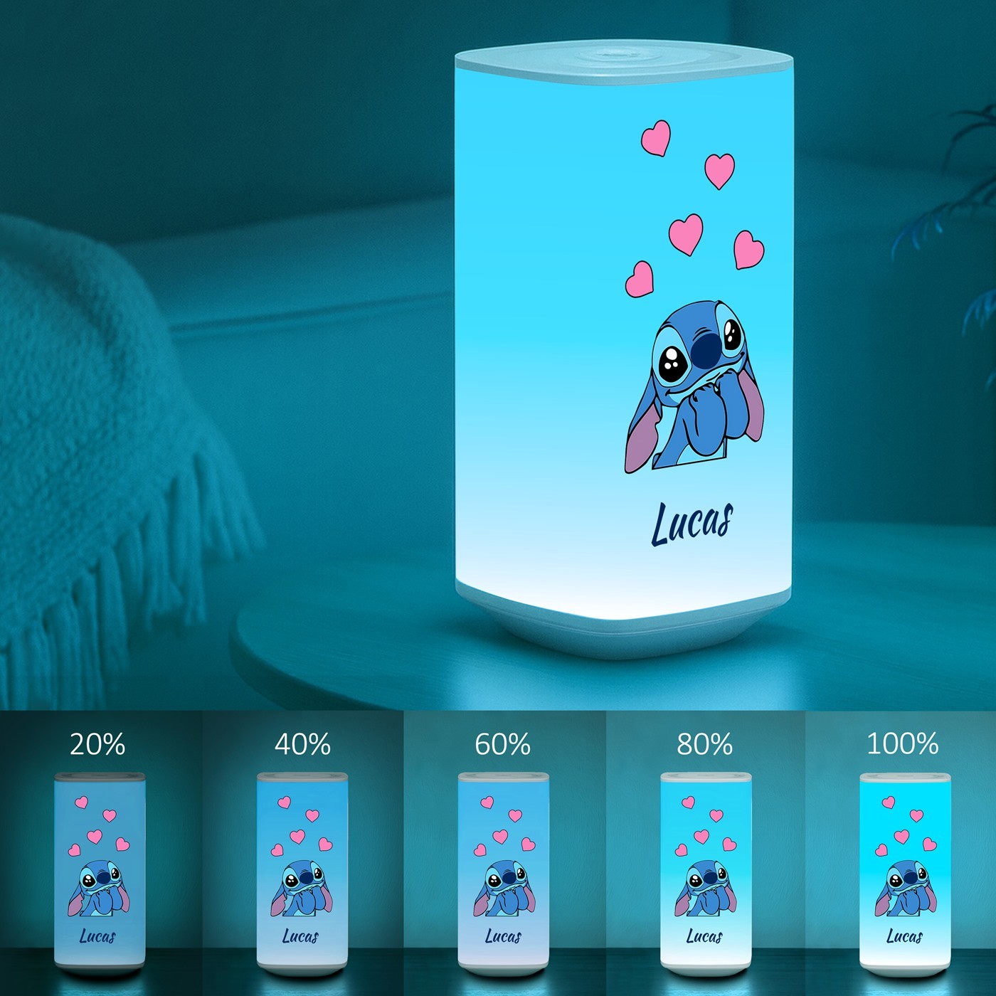 Lámpara de noche LED Murrano con impresión Stitch para él