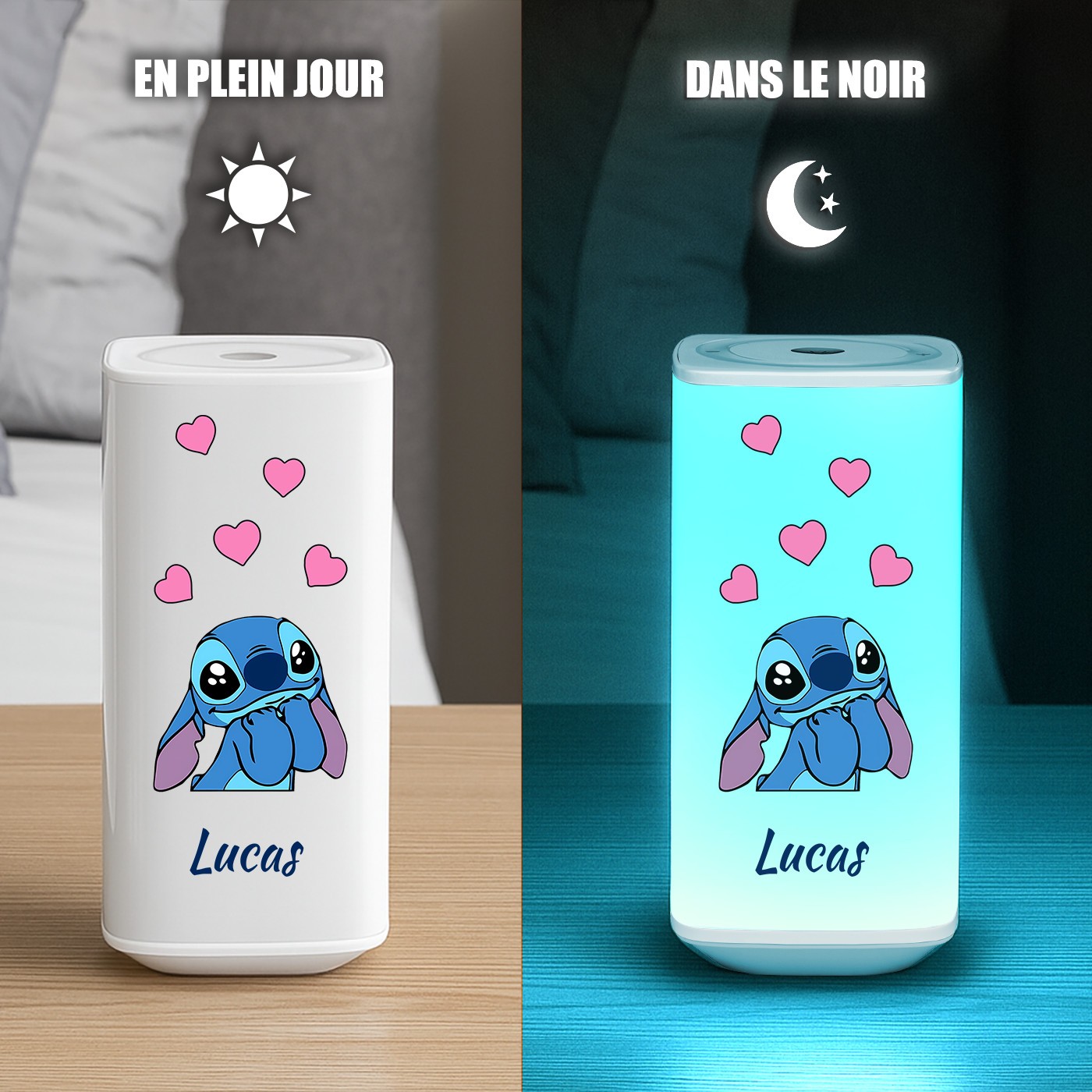 Lámpara de noche LED Murrano con impresión Stitch para él