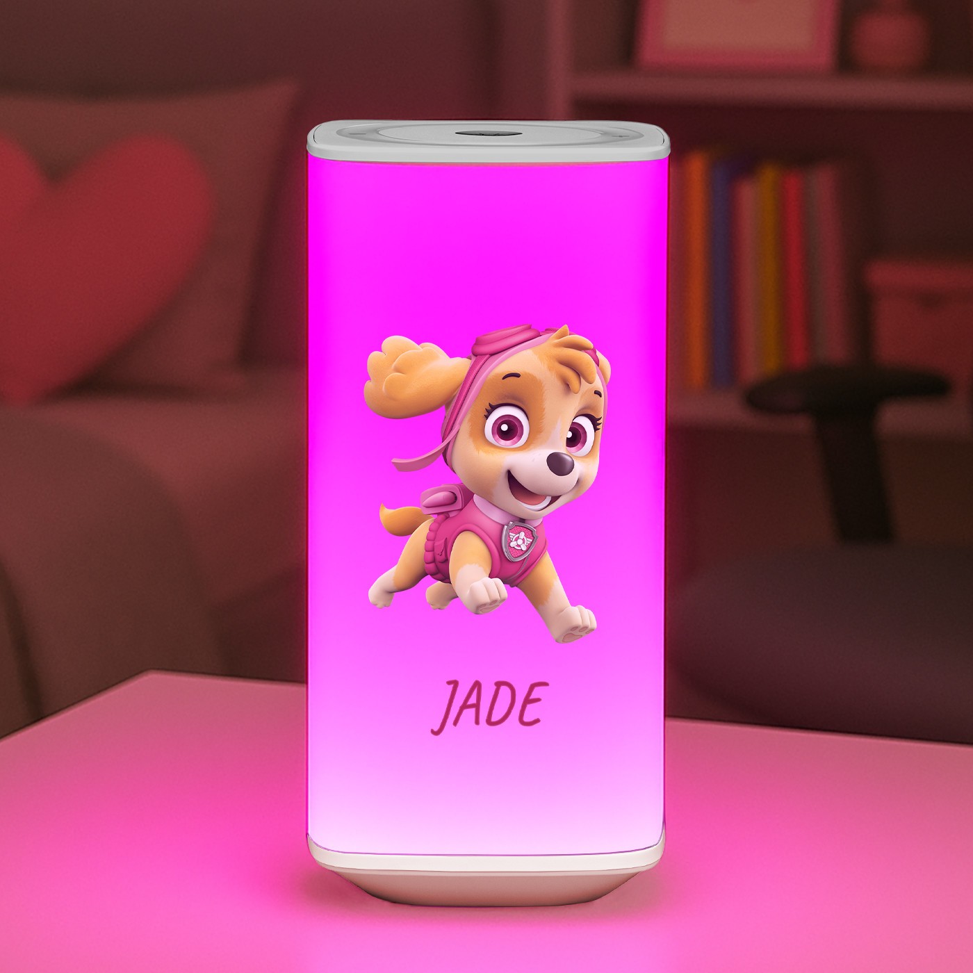 Lámpara de noche LED Murrano con impresión de Skye para una niña pequeña amante de los dibujos animados