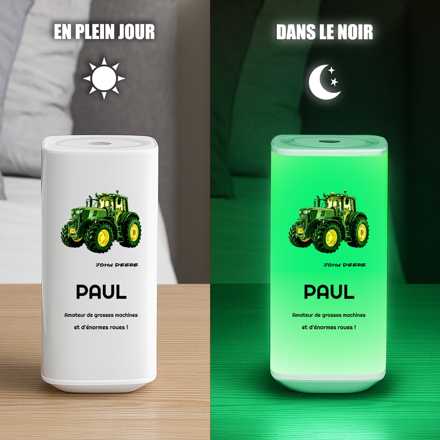 Veilleuse LED Murrano avec impression de tracteur pour garçons