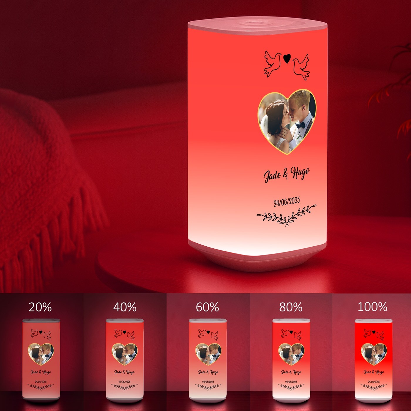 Veilleuse LED Murrano avec Impression Personnalisée et Photo pour un Mariage d'Amis