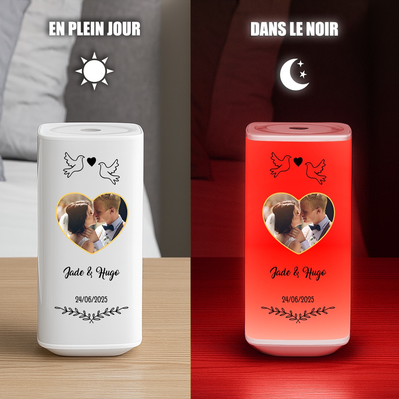 Veilleuse LED Murrano avec Impression Personnalisée et Photo pour un Mariage d'Amis
