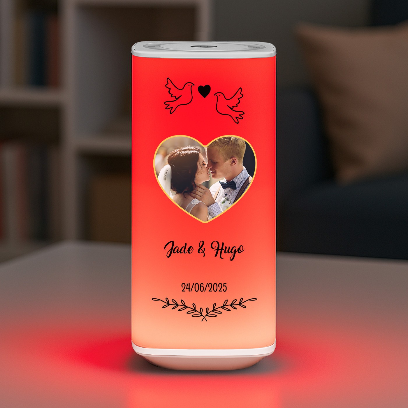 Veilleuse LED Murrano avec Impression Personnalisée et Photo pour un Mariage d'Amis