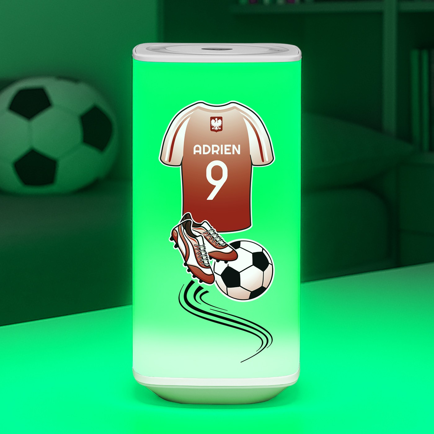 Lámpara nocturna LED Murrano con impresión de fútbol