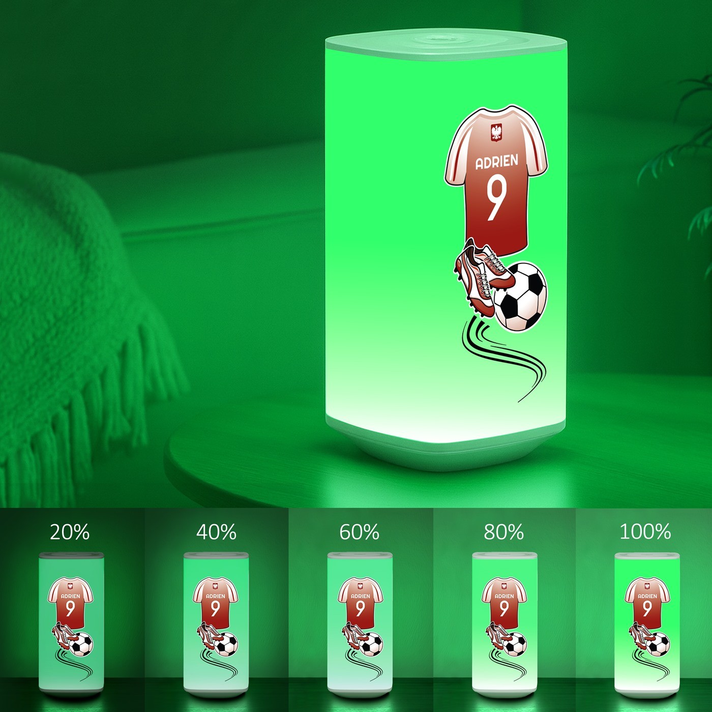 Lámpara nocturna LED Murrano con impresión de fútbol