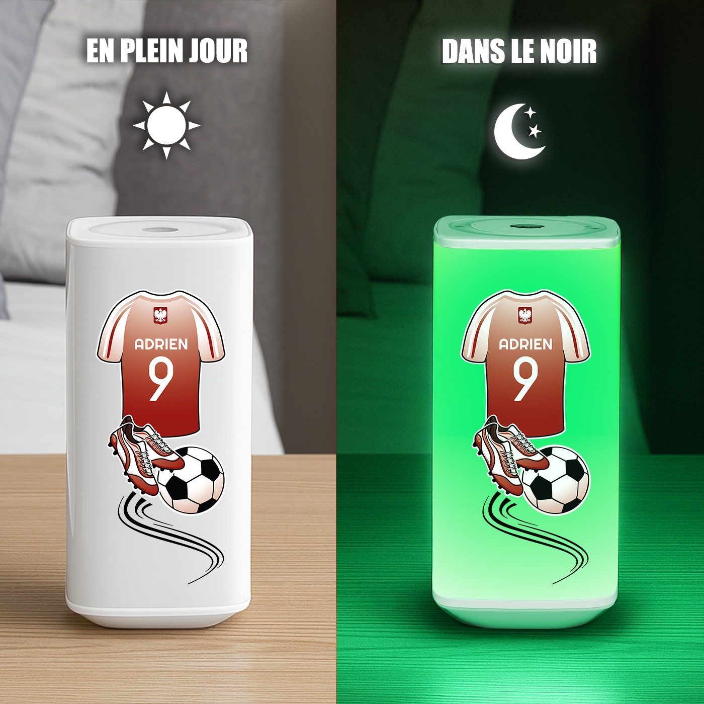 Lámpara nocturna LED Murrano con impresión de fútbol