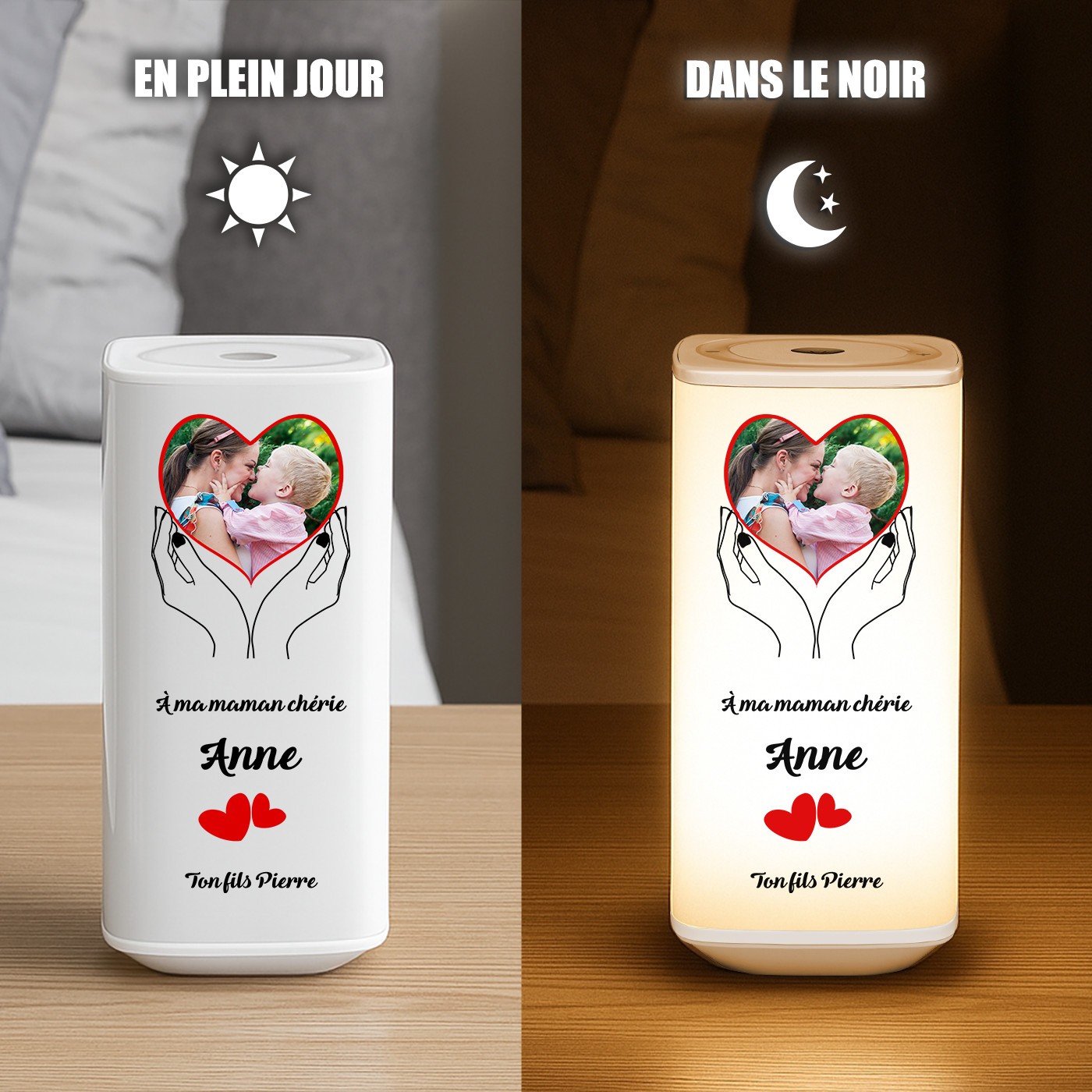 Lámpara de noche LED Murrano personalizada con foto para mamá