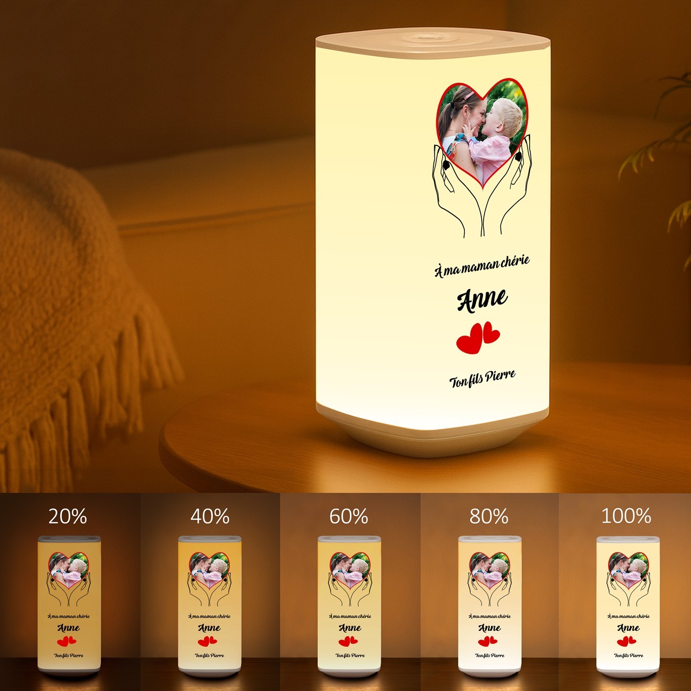Lámpara de noche LED Murrano personalizada con foto para mamá