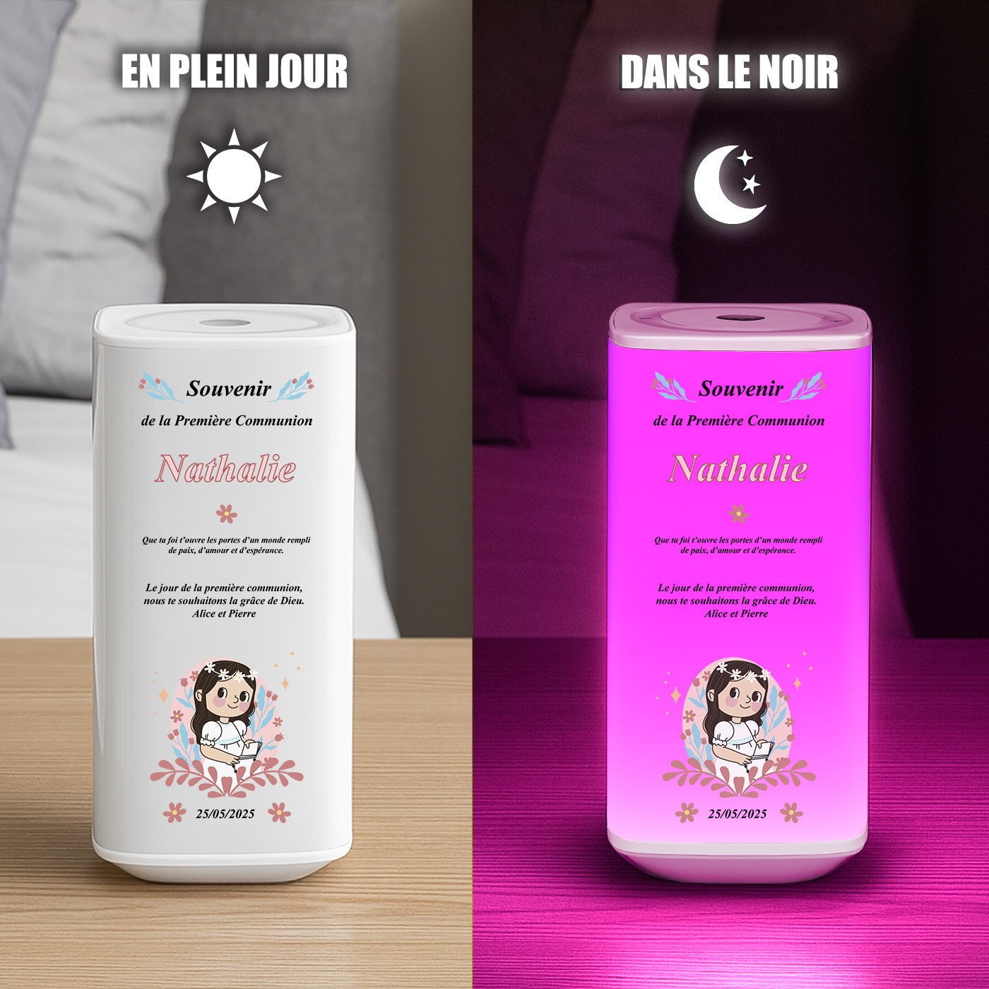Murrano LED Night Light for First Communion with Custom Print (Girl)
