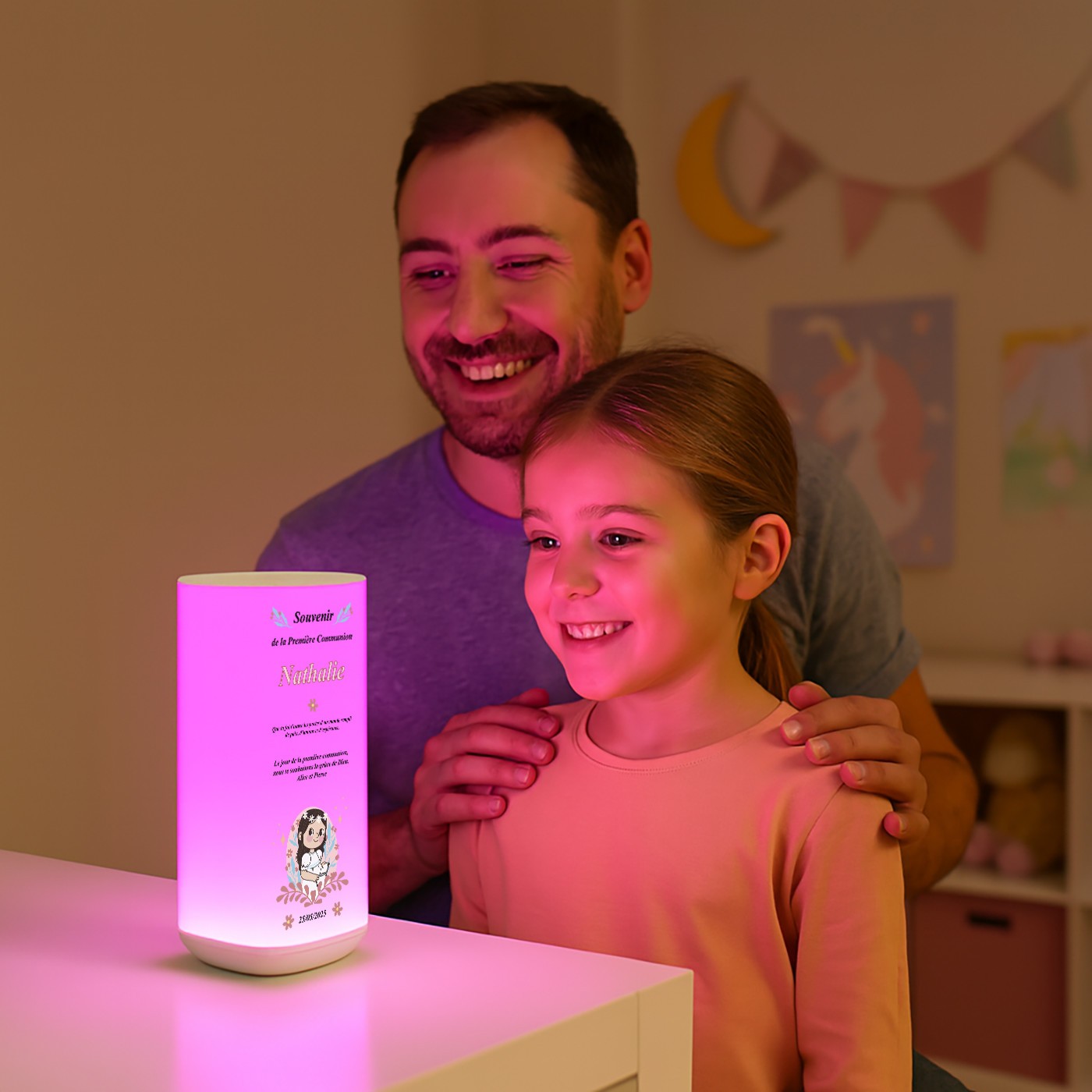 Murrano LED Night Light for First Communion with Custom Print (Girl)