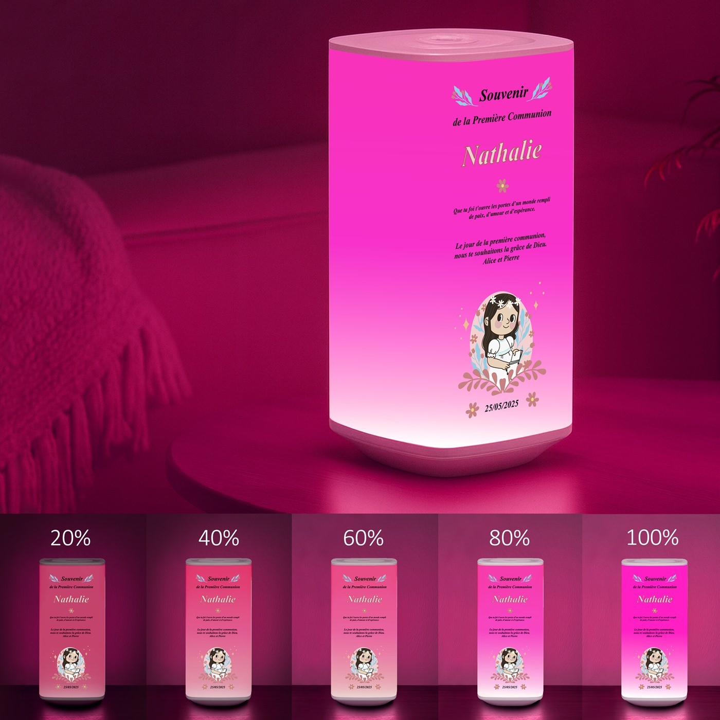 Murrano LED Night Light for First Communion with Custom Print (Girl)