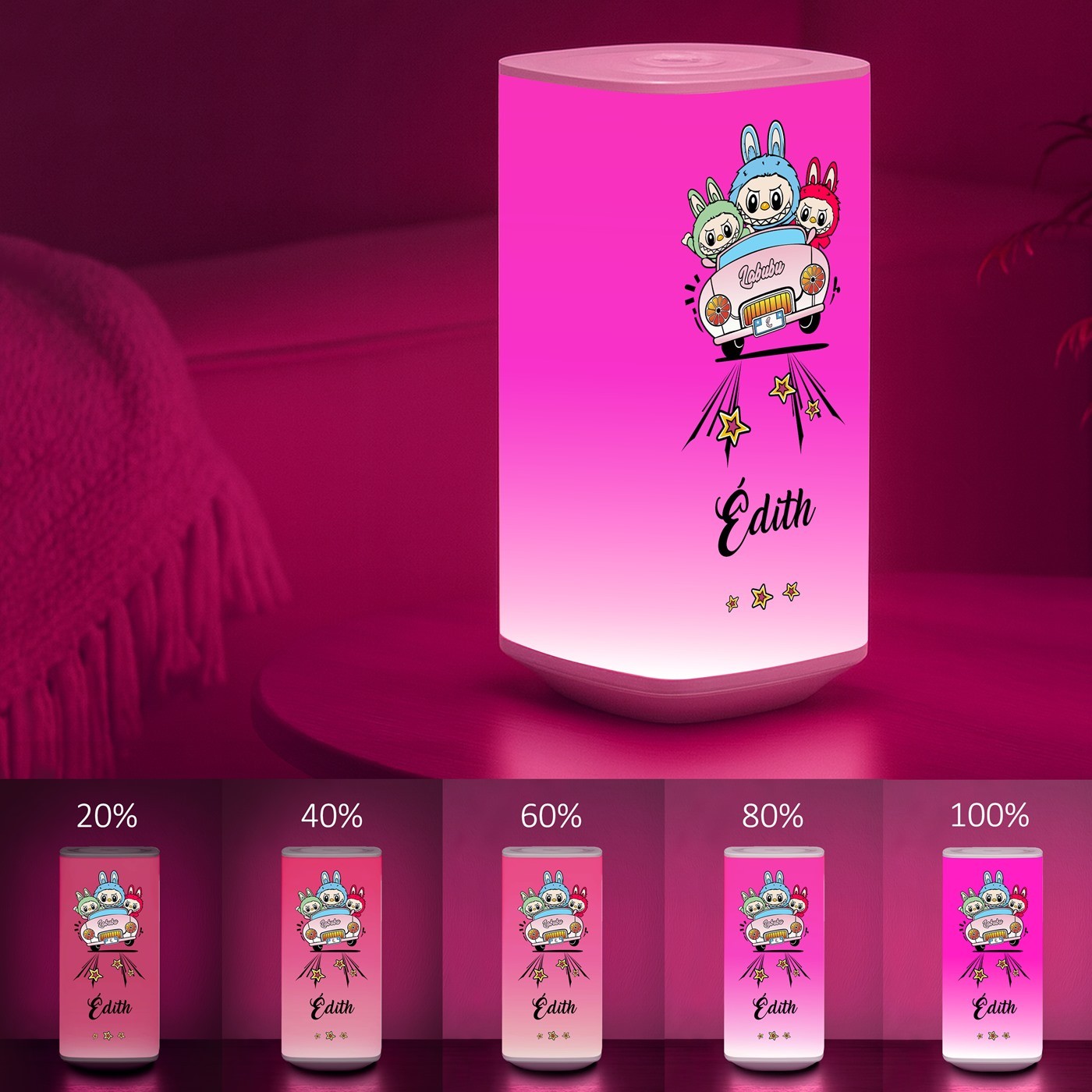 Lámpara de noche LED con impresión personalizada para un pequeño fan de Labubu