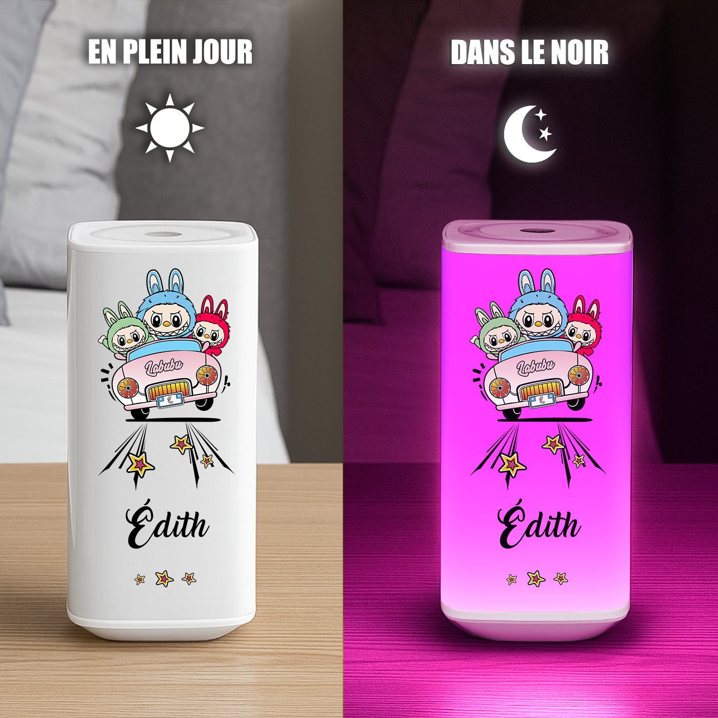 Lámpara de noche LED con impresión personalizada para un pequeño fan de Labubu