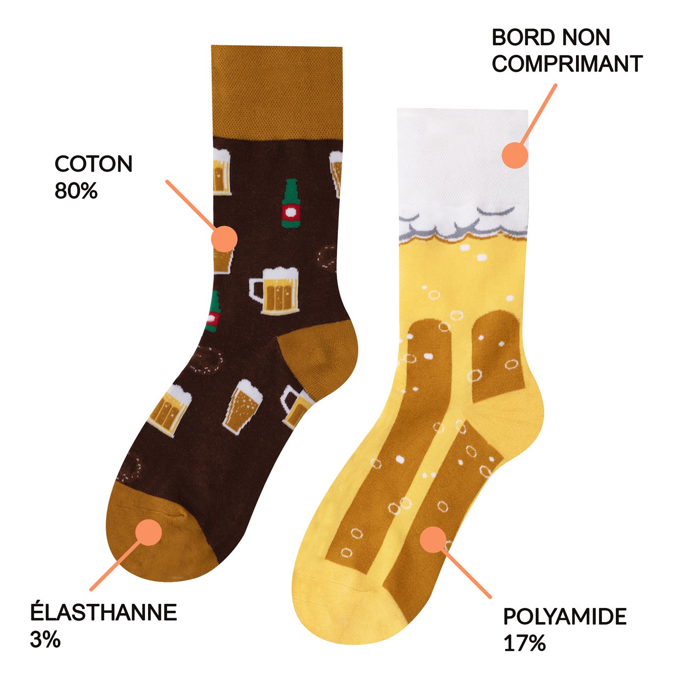 Calcetines Murrano con motivo de cerveza, talla 43-46