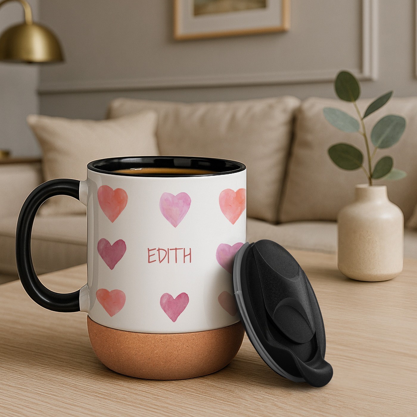 Taza de cerámica blanca Murrano con tapa para el Día de San Valentín