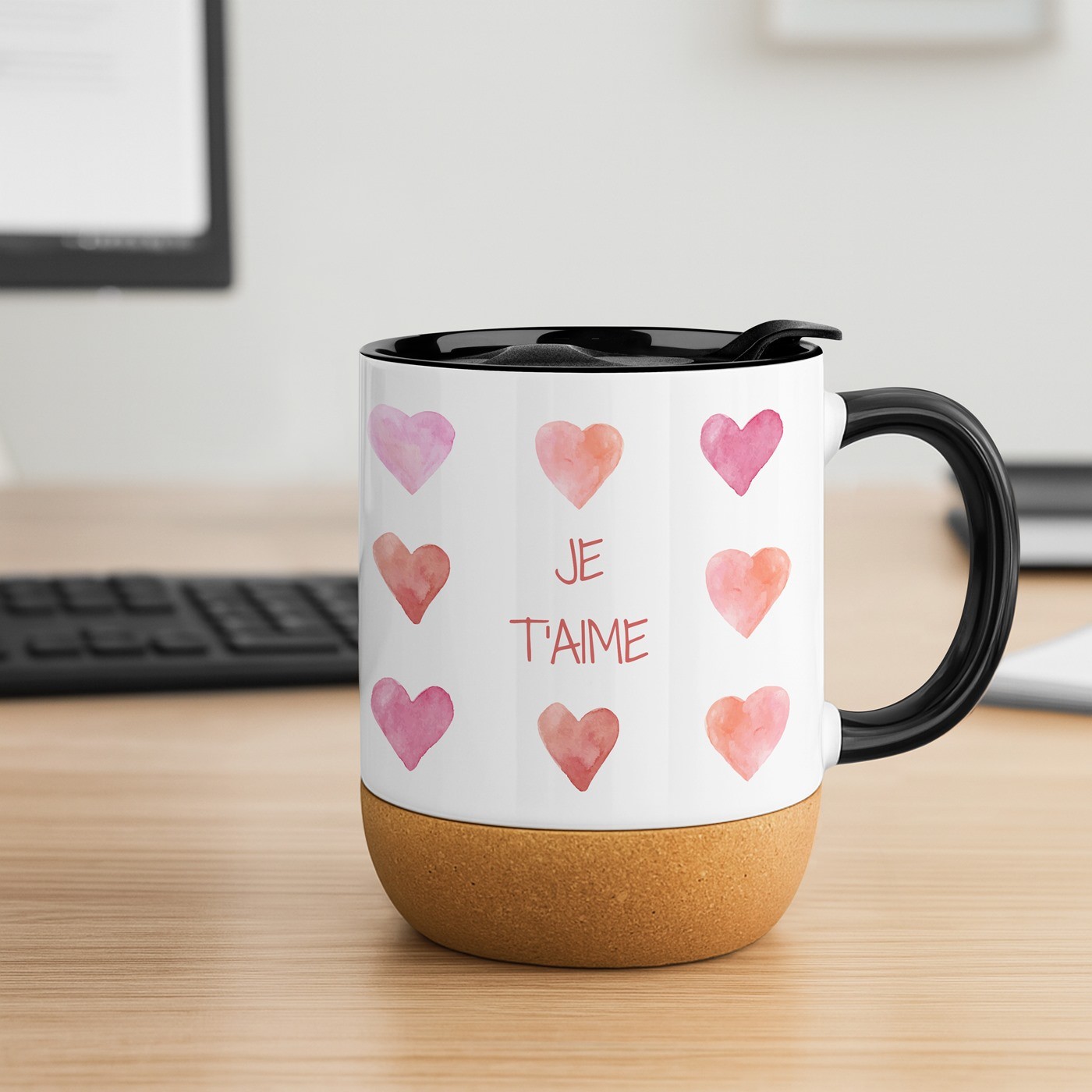 Taza de cerámica blanca Murrano con tapa para el Día de San Valentín
