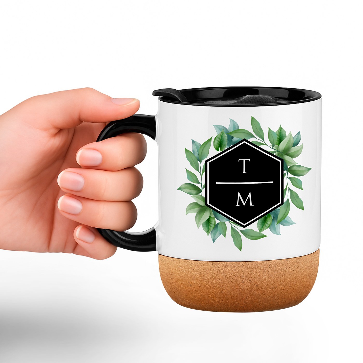 Murrano White Ceramic Mug with Lid and Personalized Print for Anniversary Gift