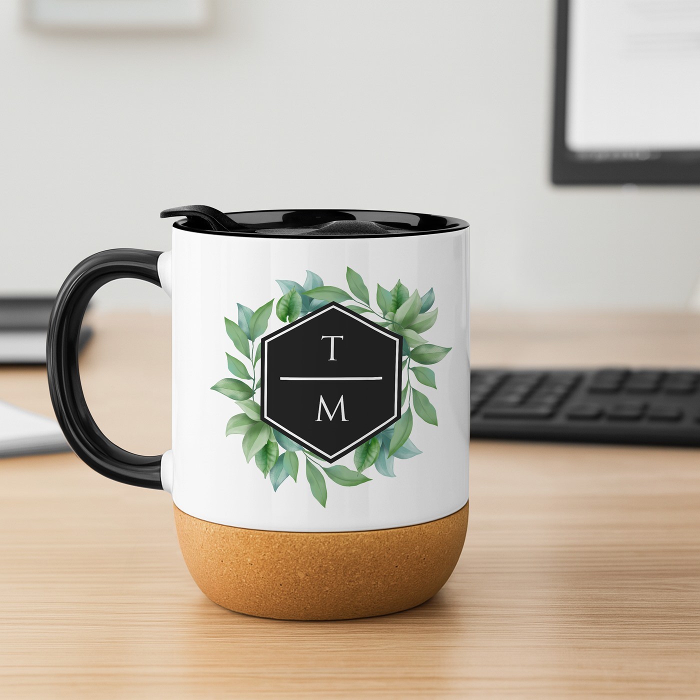 Murrano White Ceramic Mug with Lid and Personalized Print for Anniversary Gift