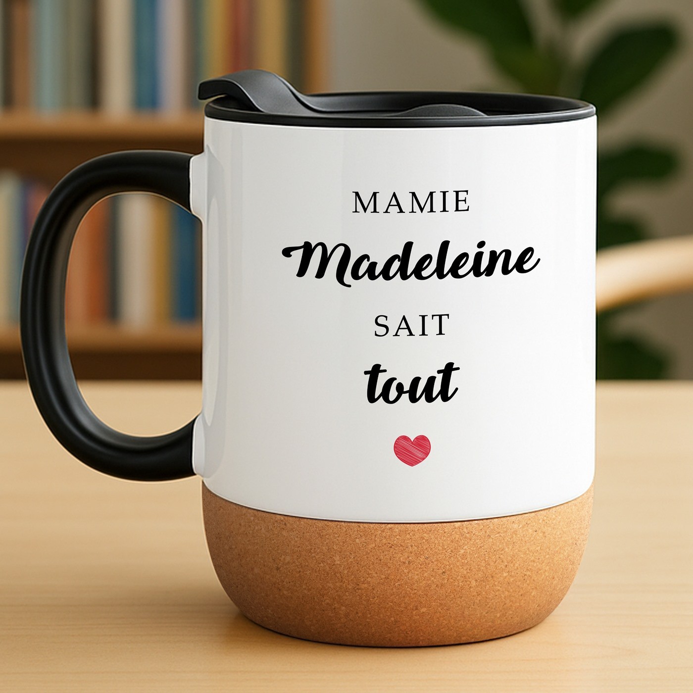 Taza de cerámica Murrano con tapa - Blanca con impresión personalizada para la Abuela