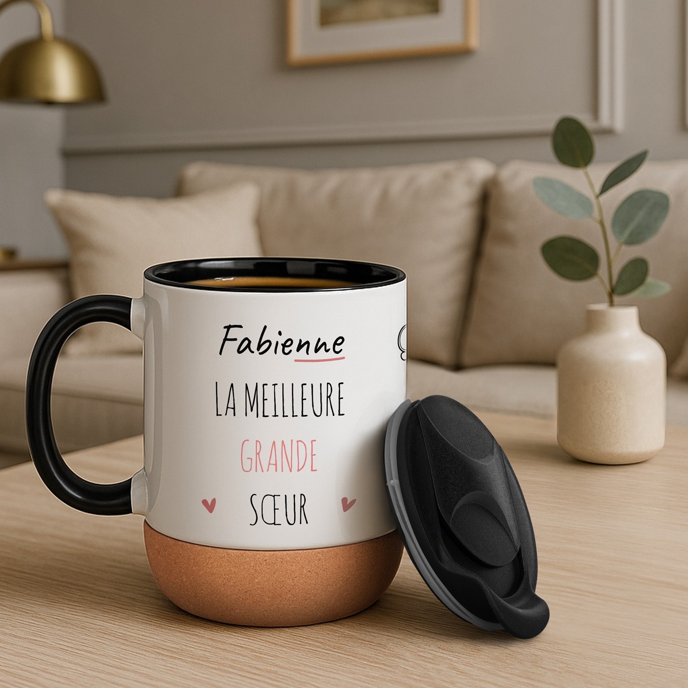 Mug de cerámica blanca Murrano con tapa para el cumpleaños de su hermana mayor