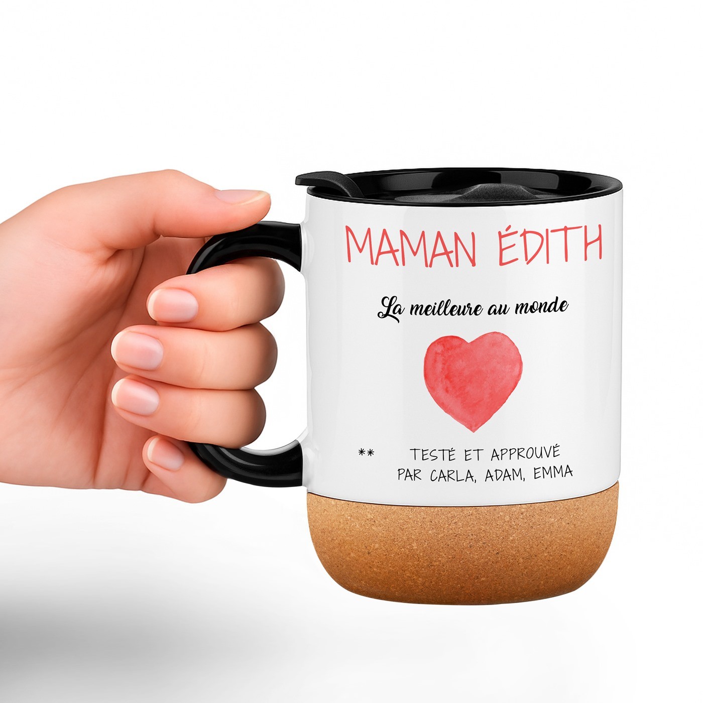 Taza blanca Murrano con impresión y tapa para el aniversario de mamá