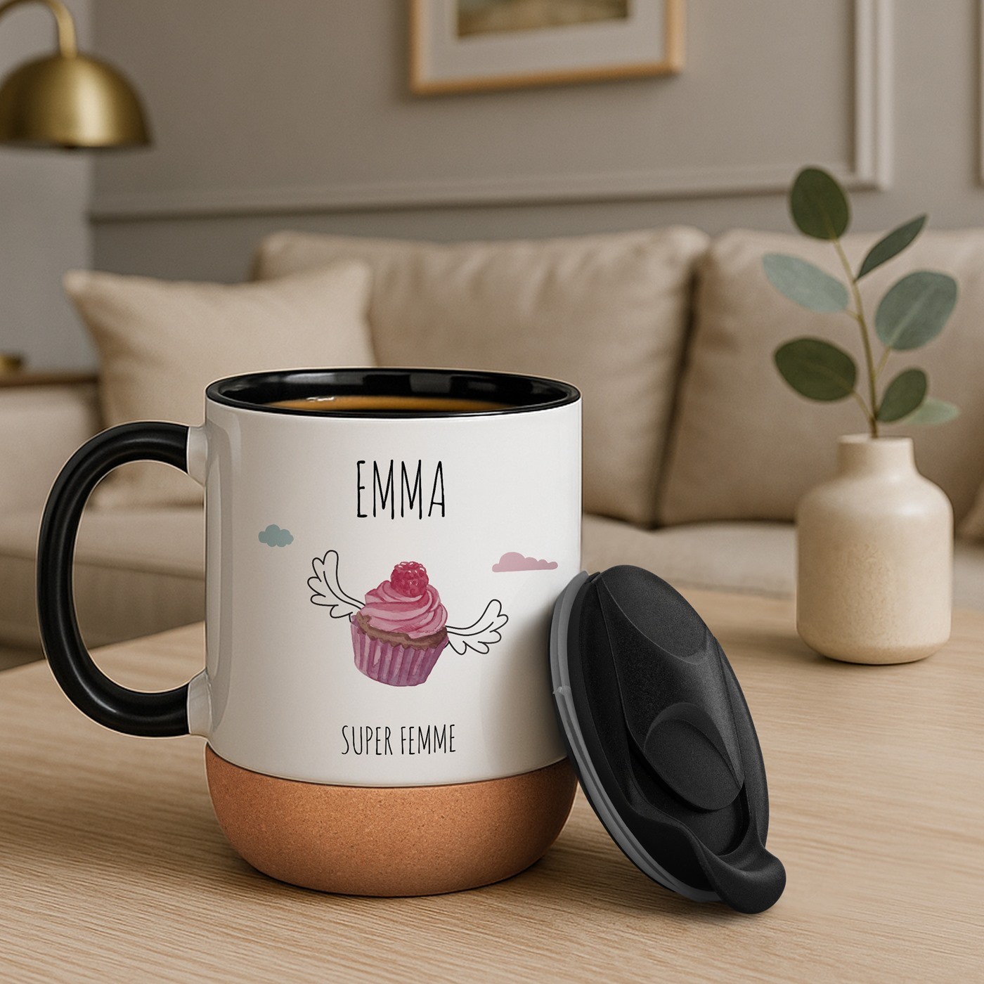 Taza de cerámica Murrano con tapa - Regalo de aniversario para pastelera blanca