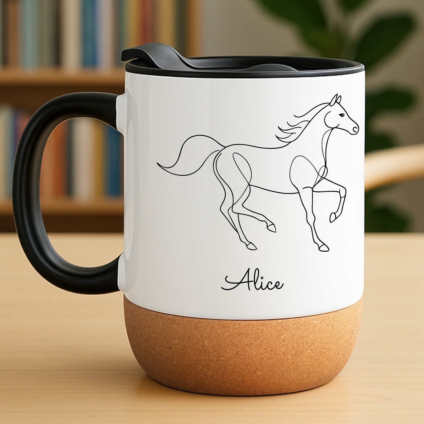 Taza de cerámica blanca Murrano con impresión de equitación y tapa para ella - Cumpleaños