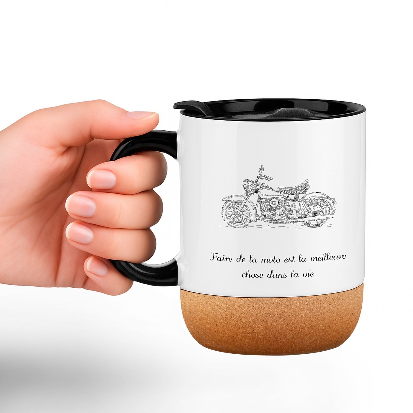 Murrano White Mug with Print and Lid for Motorcyclist Man