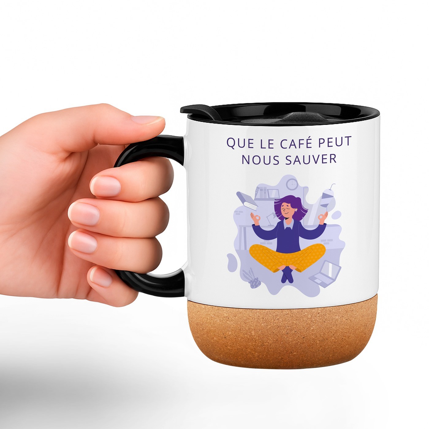Mug de cerámica blanca Murrano con tapa para maestro al final del año