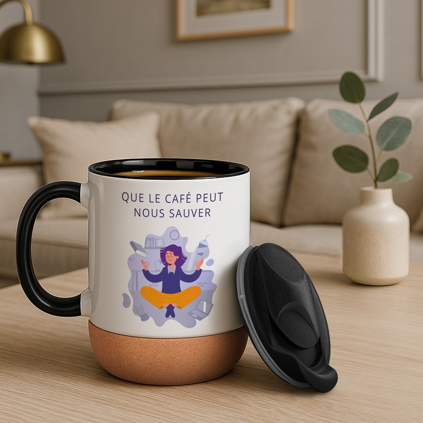 Mug de cerámica blanca Murrano con tapa para maestro al final del año