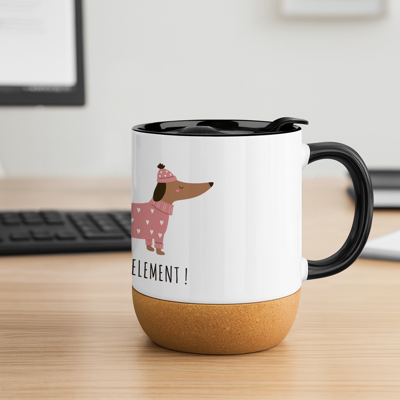 Mug de cerámica blanca Murrano con impresión y tapa para los amantes de los perros