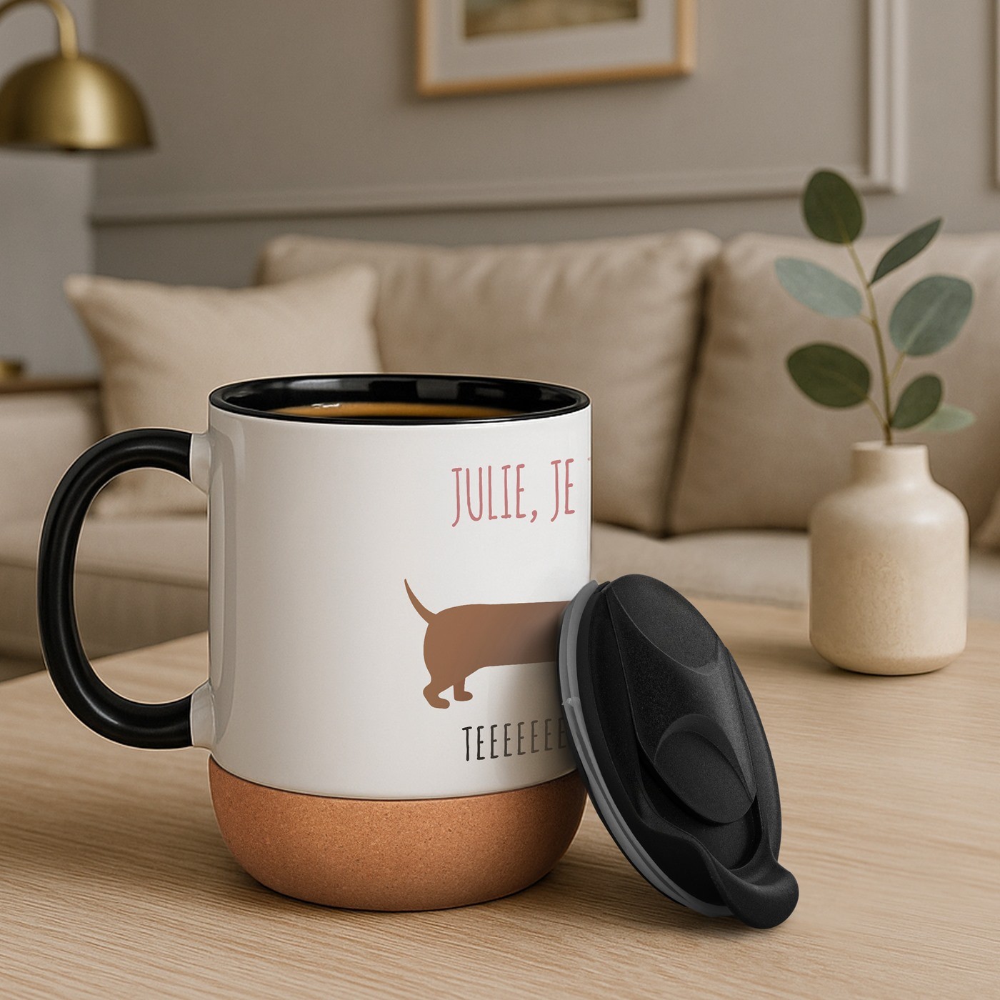 Mug de cerámica blanca Murrano con impresión y tapa para los amantes de los perros