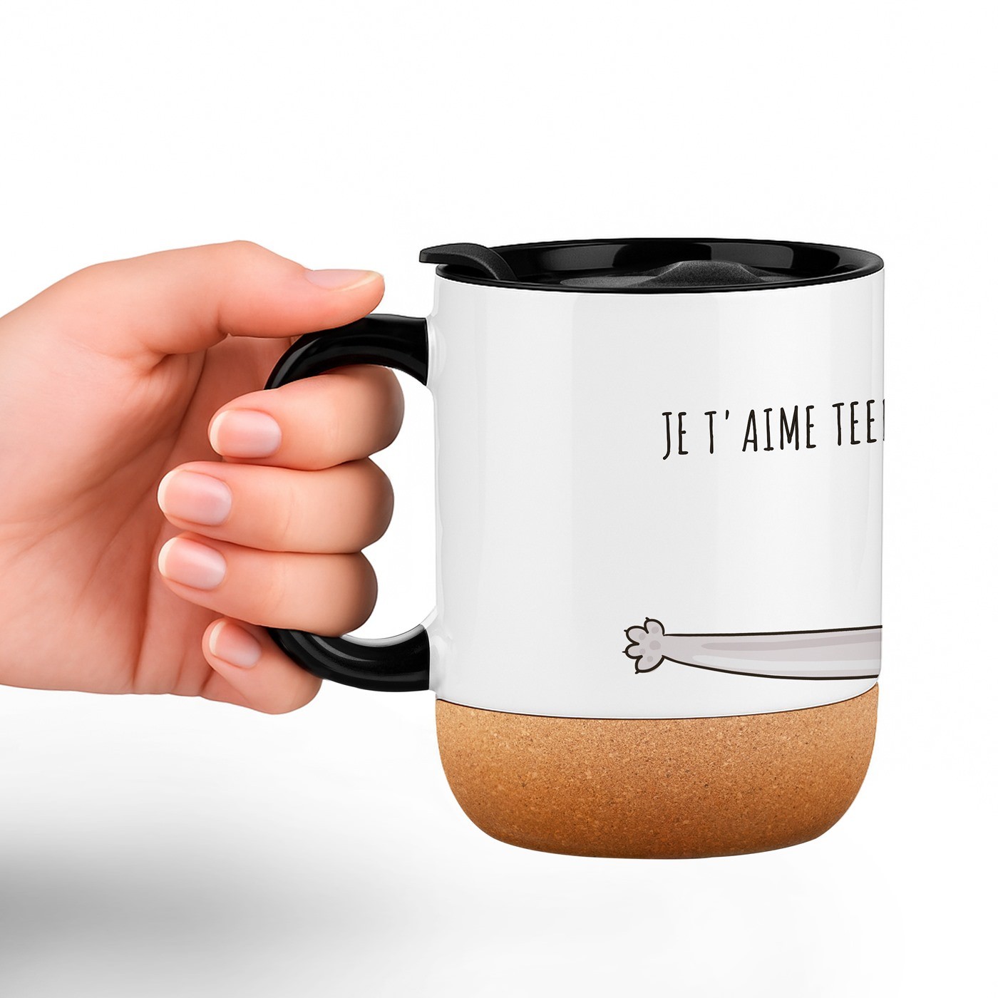 Murrano Ceramic White Mug with Cat Design and Lid for Women