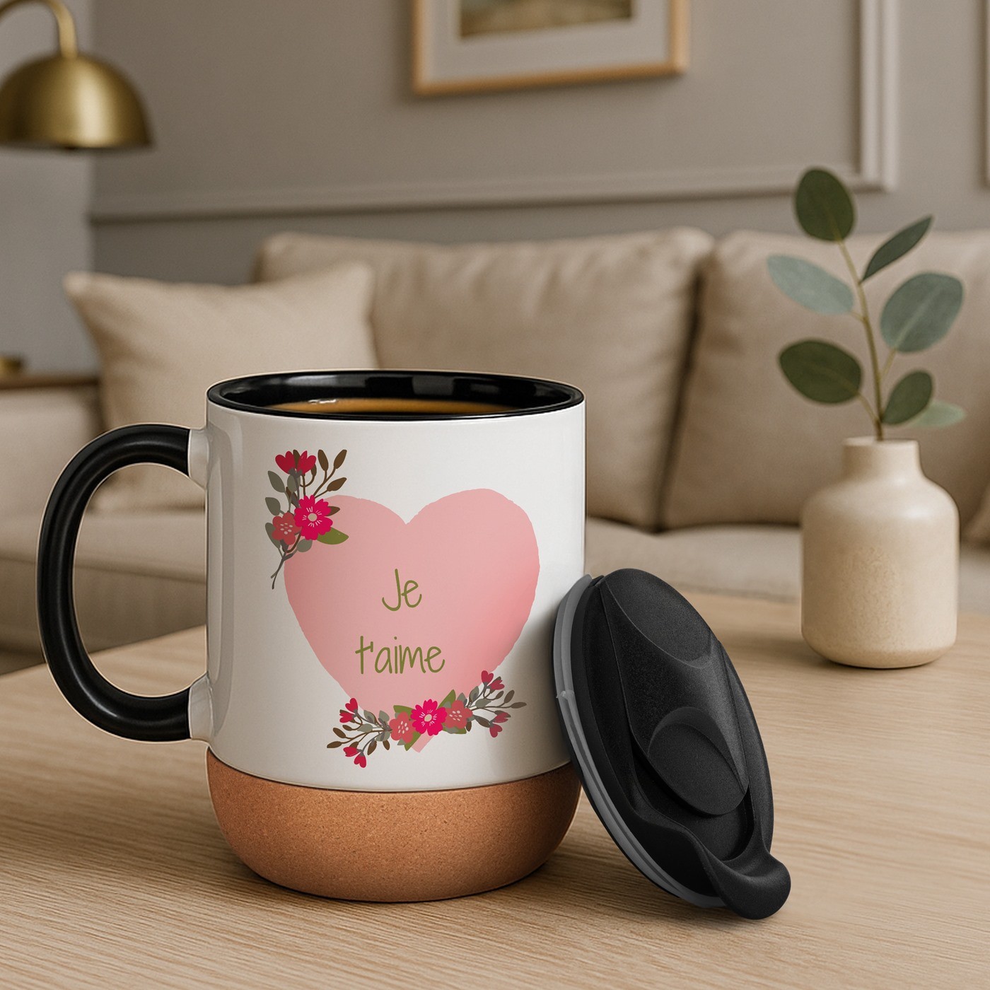 Murrano White Ceramic Mug with Lid for Anniversary Gift