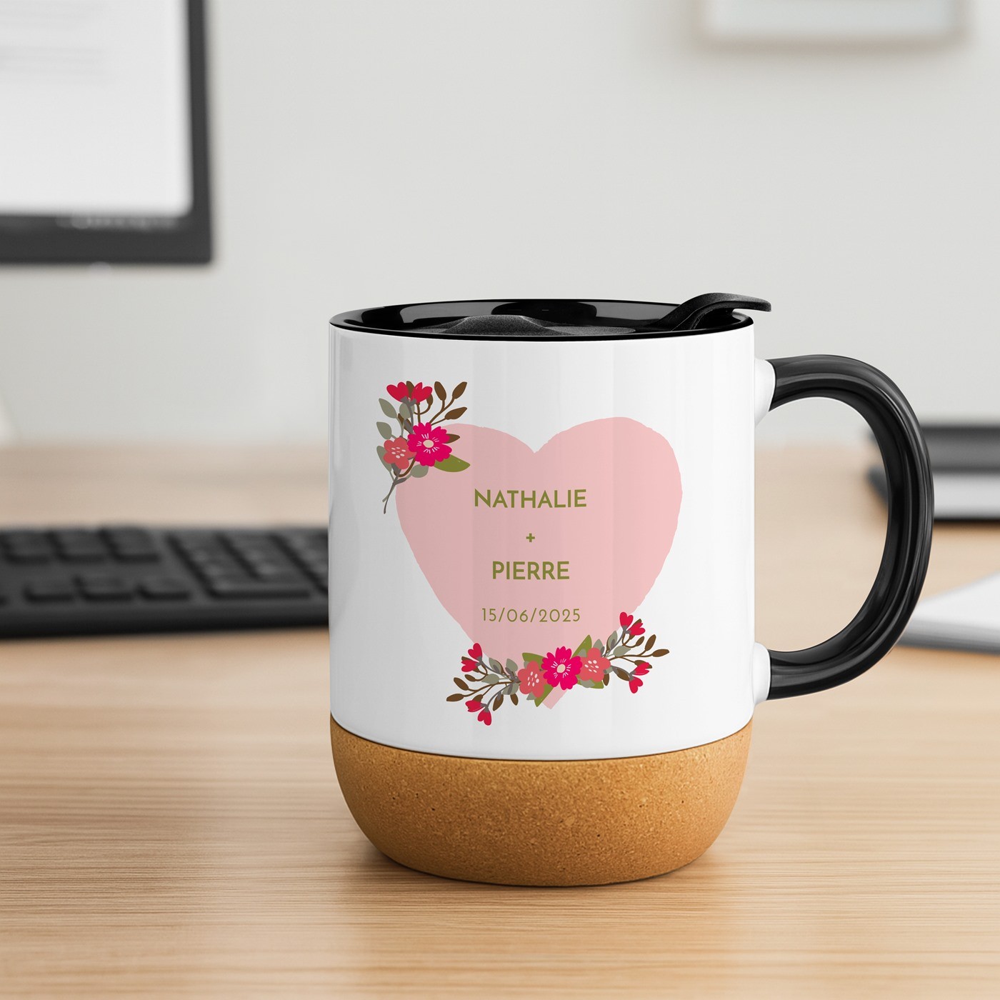 Murrano White Ceramic Mug with Lid for Anniversary Gift