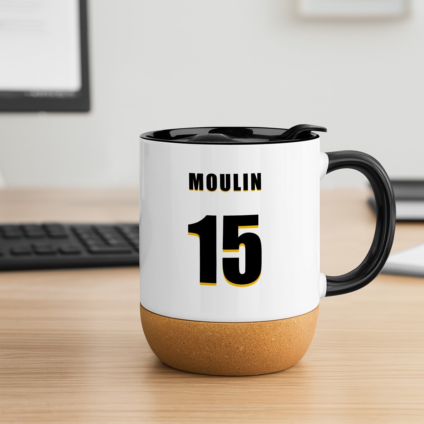 Murrano White Ceramic Mug with Football Print and Lid