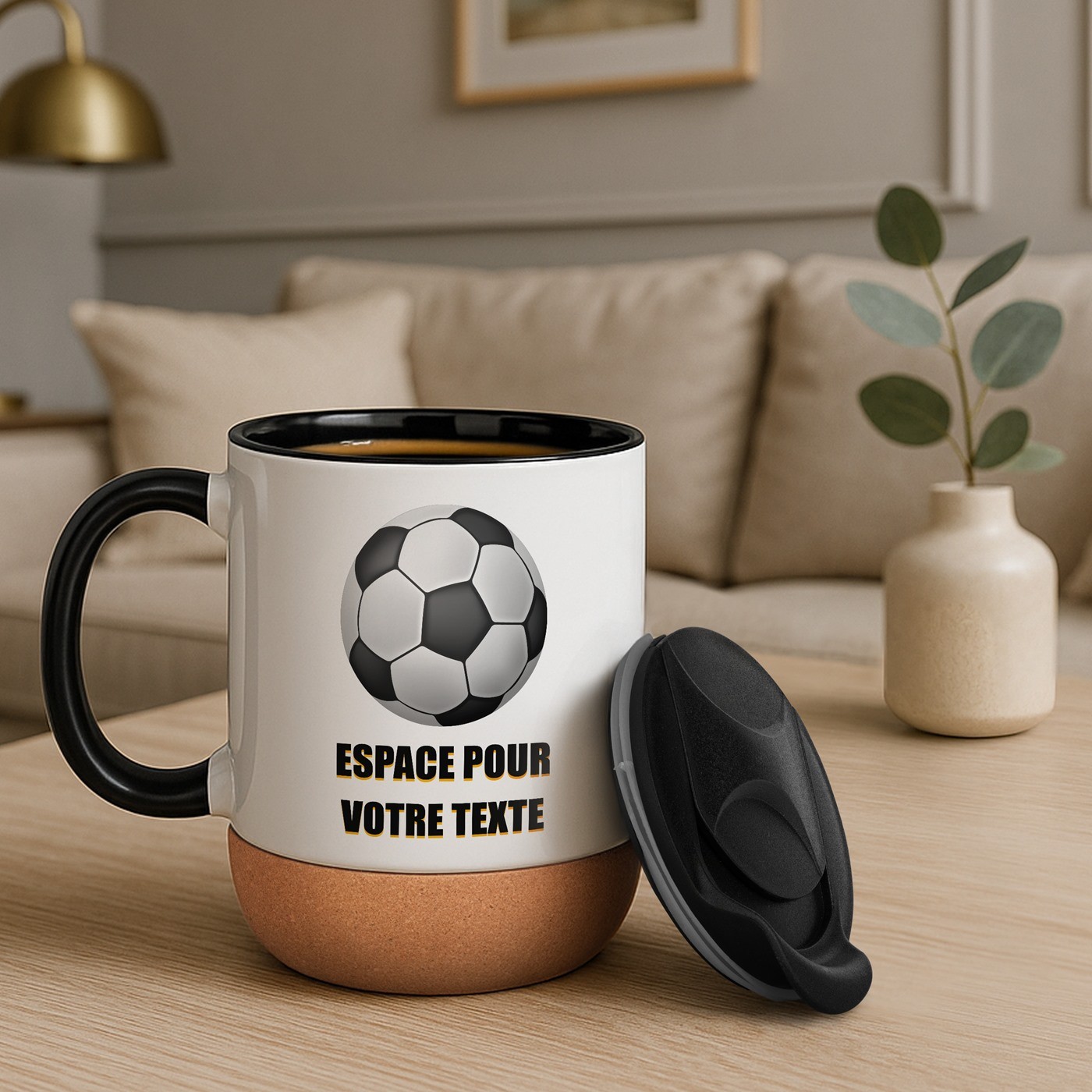 Murrano White Ceramic Mug with Football Print and Lid