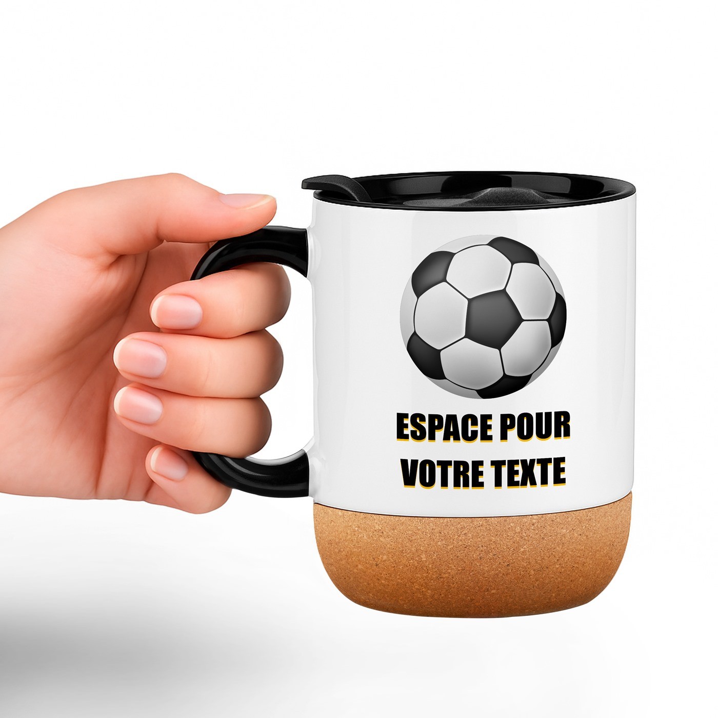 Murrano White Ceramic Mug with Football Print and Lid