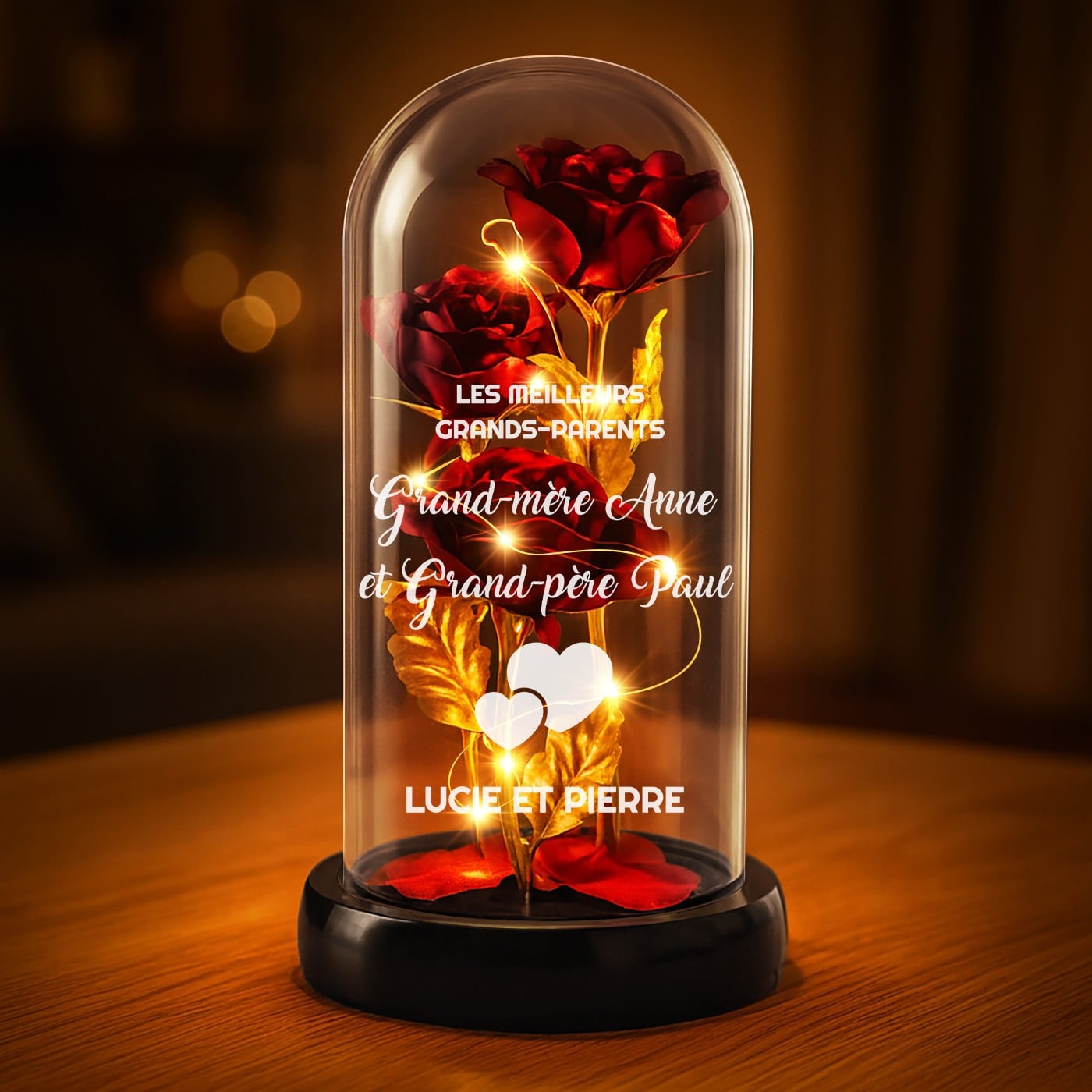Murrano Eternal Red Rose with Glass Bell and LED Light for Grandparents