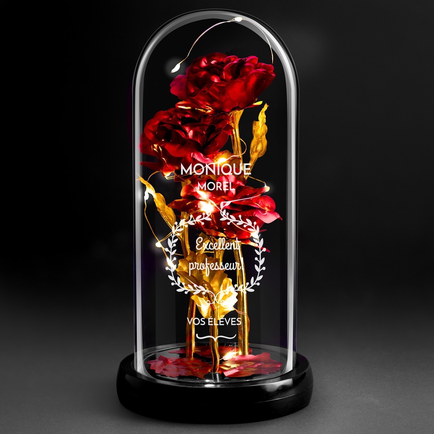Personalized Eternal Red Rose in Glass Bell with LED Light for a Teacher