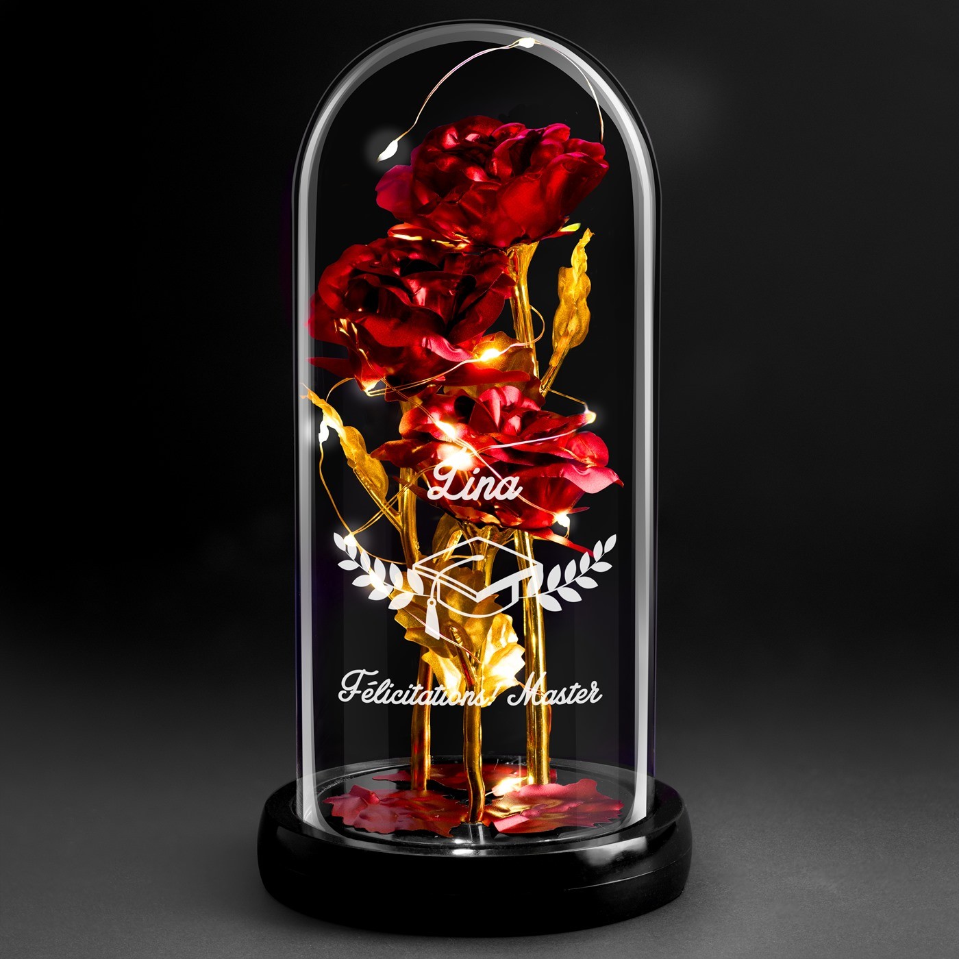 Murrano Eternal Red Rose in Glass Dome with LED Light for Grad
