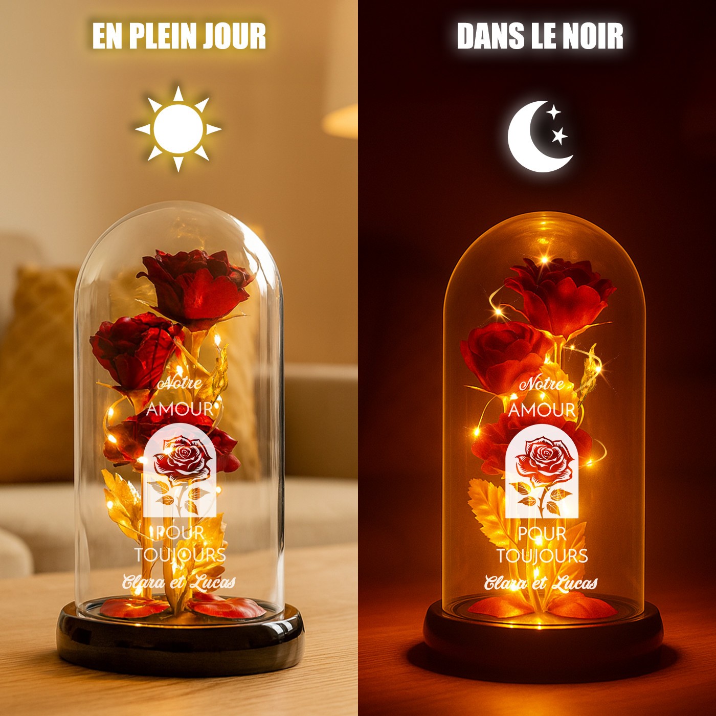 Rosa Eterna Roja en Globo de Vidrio con Luz LED - Regalo Personalizado para Esposa