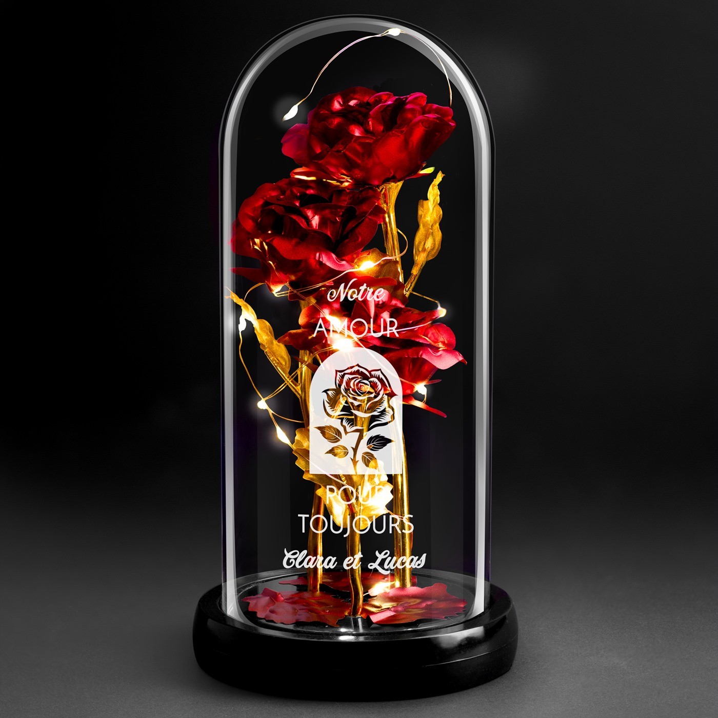 Rosa Eterna Roja en Globo de Vidrio con Luz LED - Regalo Personalizado para Esposa