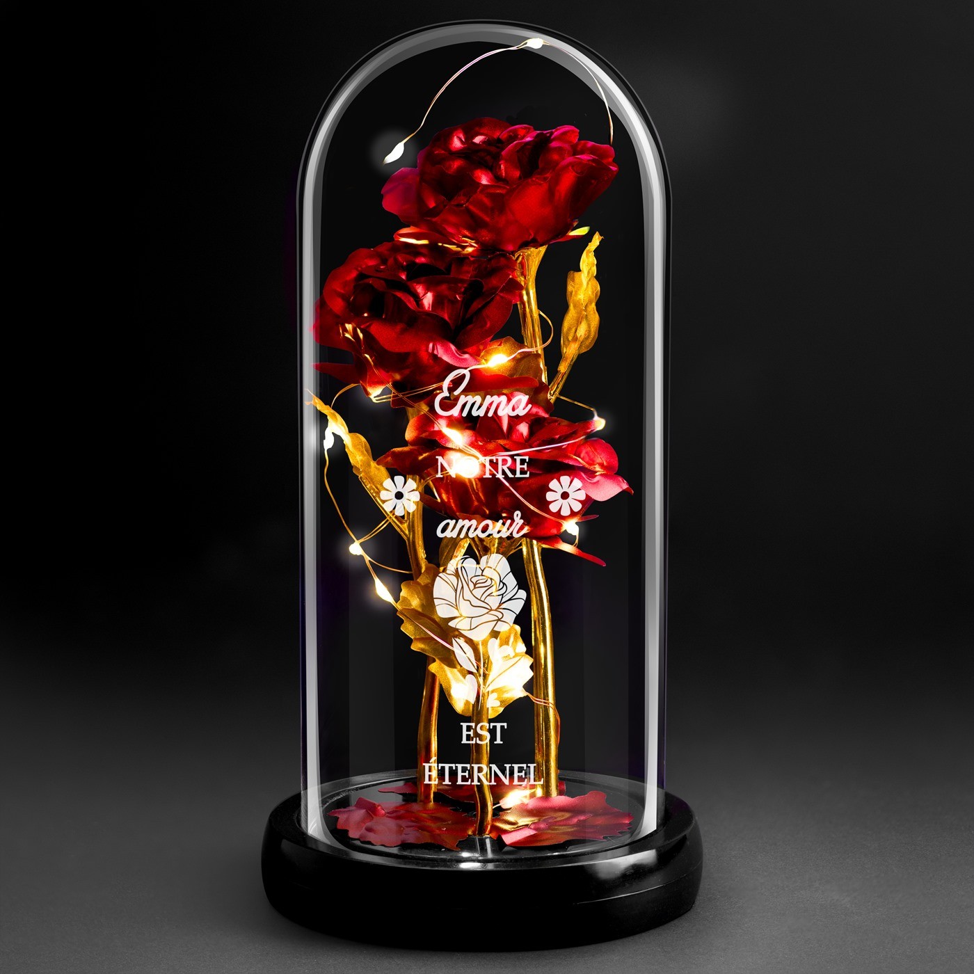 Rosa Eterna Roja en Cúpula de Vidrio con Luz LED - Regalo Personalizado para Ella
