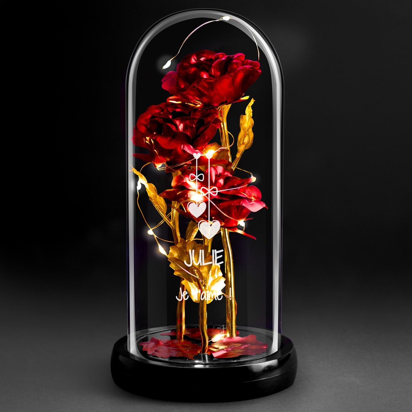 Rosa Eterna Roja bajo Lupa de Vidrio con Luz LED para Novia en el Día de San Valentín