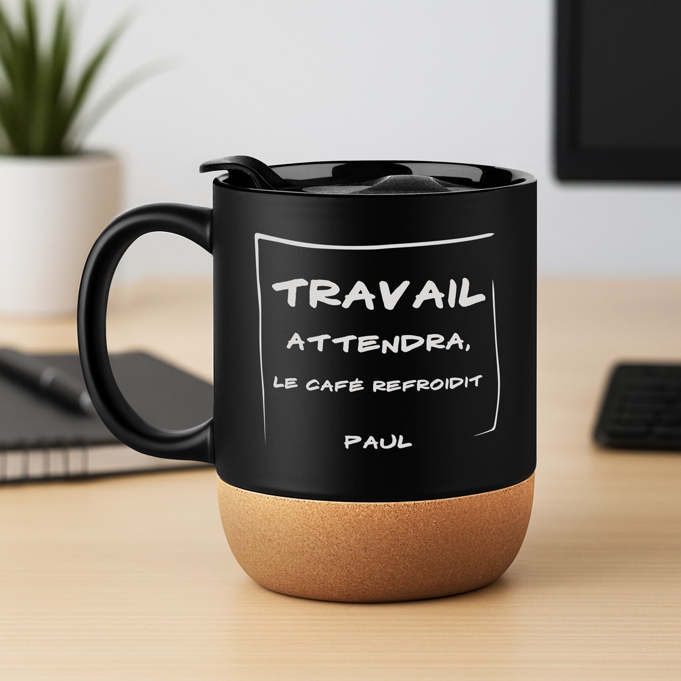 Mug de cerámica negra Murrano con tapa para amantes del café