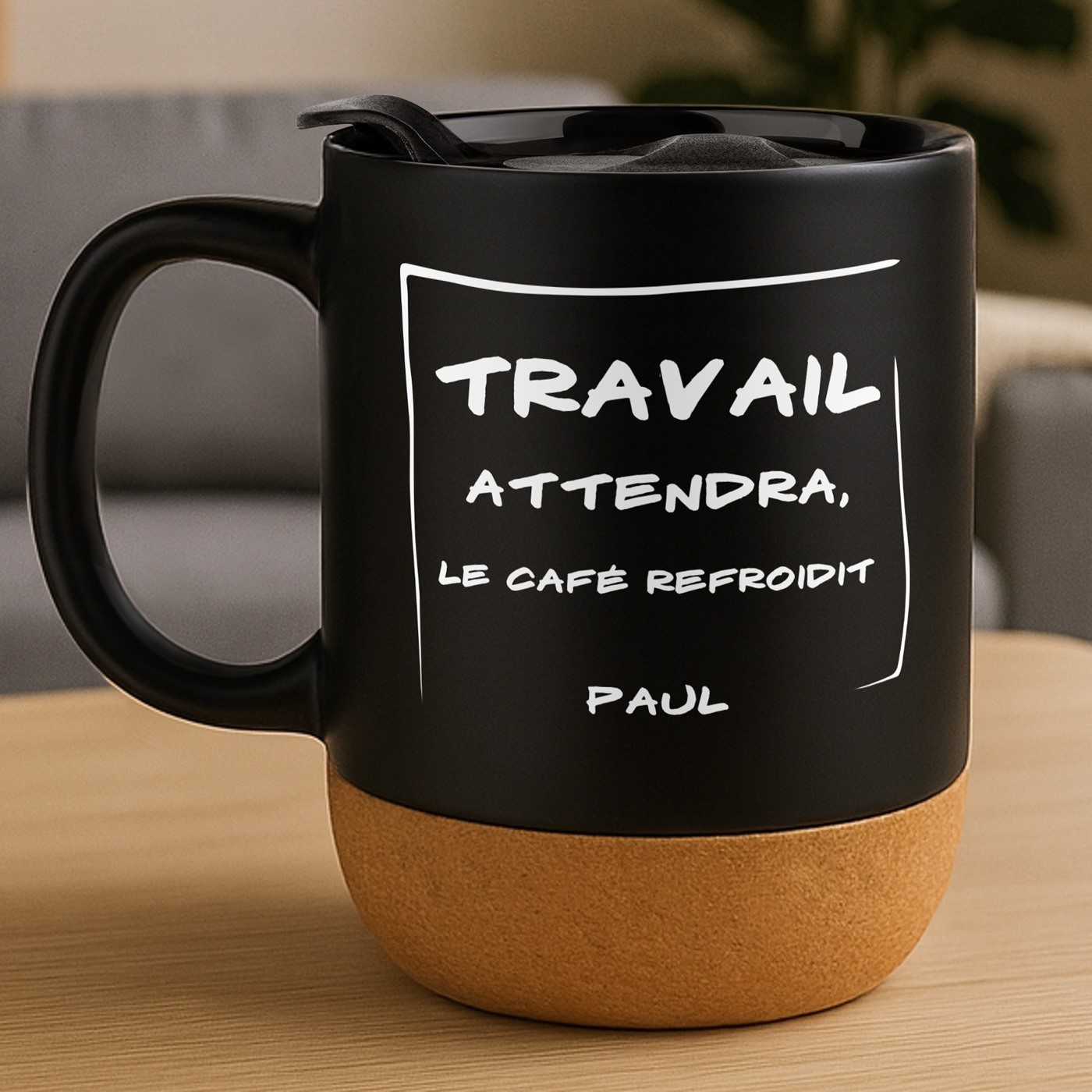 Mug de cerámica negra Murrano con tapa para amantes del café