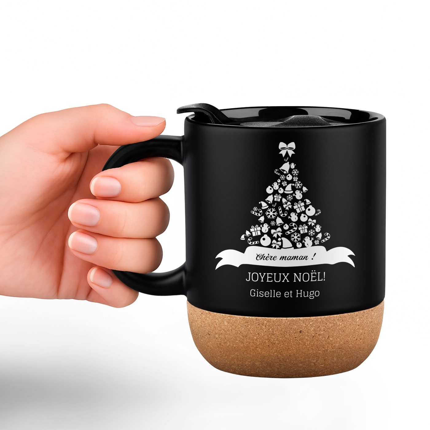 Taza de cerámica negra Murrano con tapa para mamá San Nicolás