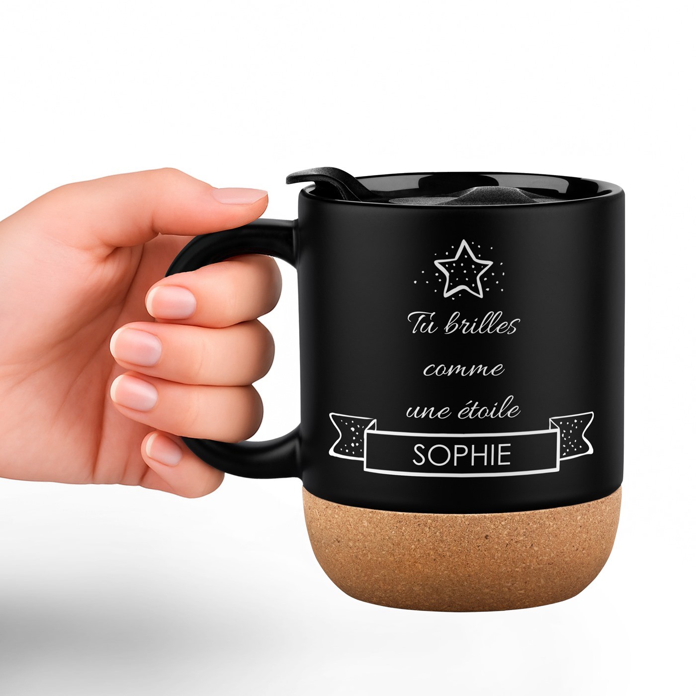 Taza negra Murrano con impresión y tapa para niña, Navidad