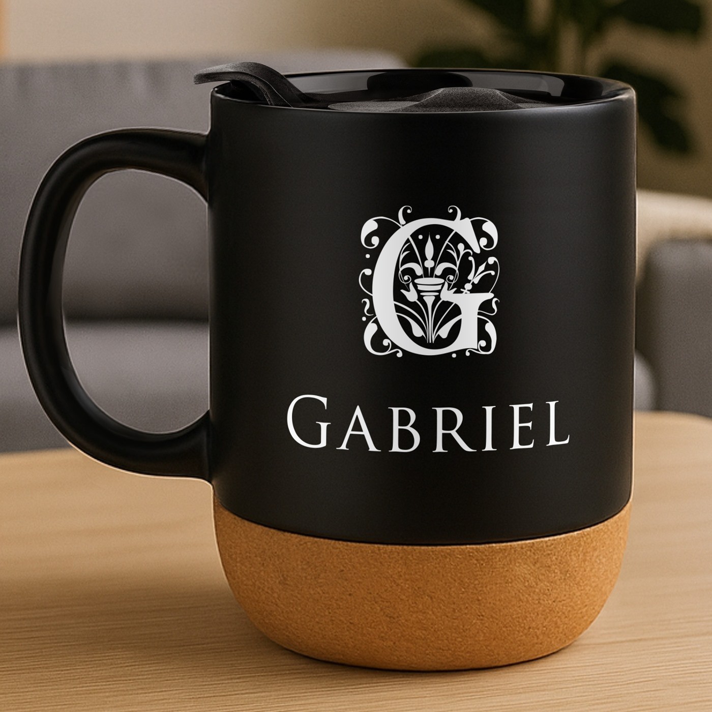 Taza de cerámica negra Murrano con tapa para el aniversario del hombre